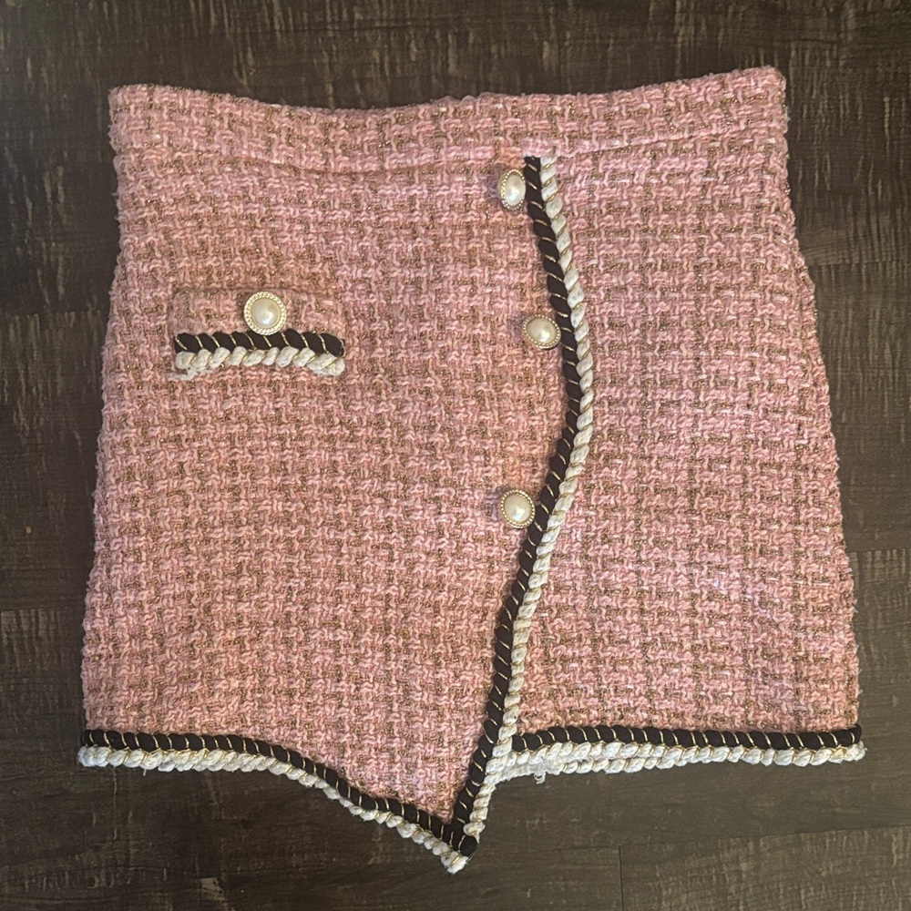 Like Self portrait skort  Tweed Skirt with Pearl buttons